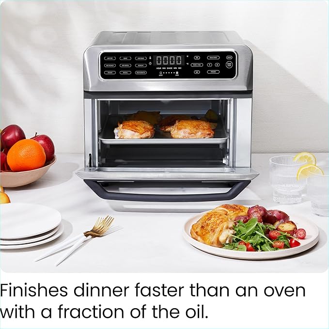 CHEFMAN Air Fryer Toaster Oven XL 20L Healthy Cooking &amp User Friendly Countertop Convection Bake &amp Broil 9 Cooking Functions Auto Shut-Off 60 Min Timer Nonstick Stainless Steel Shade Sel