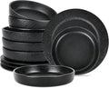 Stone Lain Senso 12-Piece Dinnerware Set New Bone China Plates and Bowls Sets Dish set for 4 Dinner and Salad Plates Black