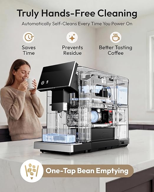 Automatic Espresso Machine 20 Bar Coffee Maker with Grinder Built in Milk Frother 15-Grind Settings Fully Automatic Espresso Machine with Touch Screen Auto Self-Cleaning for Cappuccino &amp Latte