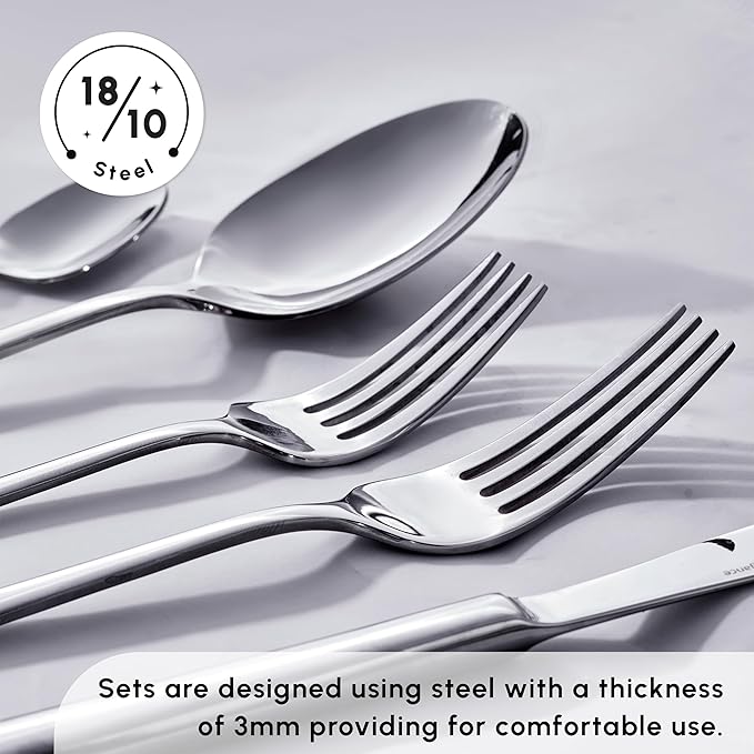 Karaca Tivoli Silver 30-Piece Cutlery Set for 6 People 18/10 Stainless Steel Cutlery Set Heat Resistant Corrosion Resistant 3mm Thick Silver