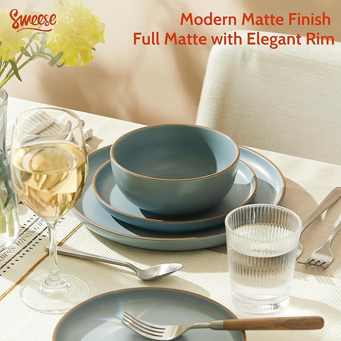 Sweese Dinnerware Sets Service for 6 18 pcs Matte Glaze Plates and Bowls Sets Handmade Porcelain Dish Set Highly Chip and Crack Resistant Modern Dinner Set Dark Blue