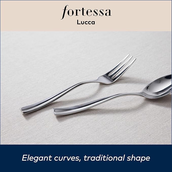 FORTESSA Lucca 18/10 Stainless Steel Flatware 20 Piece Place Setting With Table Knives Forks and Spoons (Service For 4) Dishwasher Safe Polished