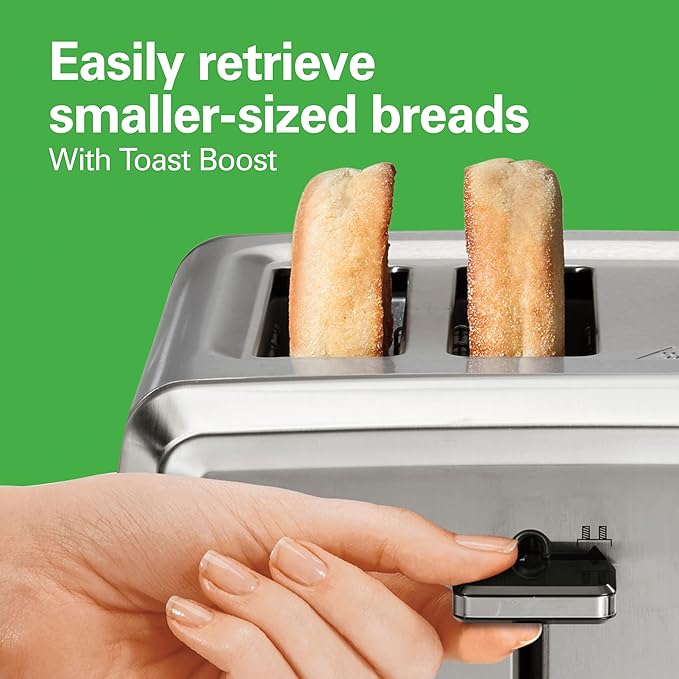 Hamilton Beach 4 Slice Toaster with Extra-Wide Slots Bagel Setting Toast Boost Slide-Out Crumb Tray Auto-Shutoff &amp Cancel Button Stainless Steel (24798)