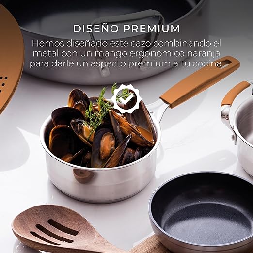 SAN IGNACIO Compact Stainless Steel Pot Set 5 Pieces Contains 2 Pots with 20 and 24 cm and 1 Saucepan with 16 cm Cooking Pot Set for All Hob Types