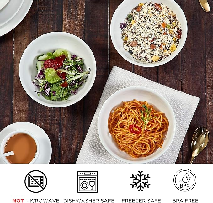 TP 18-Piece Dinnerware Set Melamine Dishes Set with Bowls and Plates Service for 6 Non-breakable Lightweight Dining Tableware Ivory
