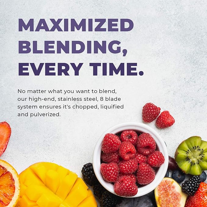 Cleanblend ULTRA: A Low Profile Countertop Blender With A BPA Free 40 oz. Container A Stainless Steel 8 Blade System and stainless steel drivetrain.
