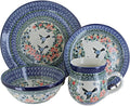 Blue Rose Polish Pottery - Blue Maria 4 PC Place Setting - Service for 1-1 Place Setting - Great for Everyday Dining Casual Dining or as Formal Dinnerware