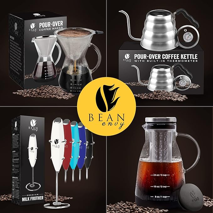 Bean Envy Pour Over Coffee Maker High-Heat Borosilicate Glass with Reusable Stainless Steel Filter Glass Coffee Maker (20 Oz)