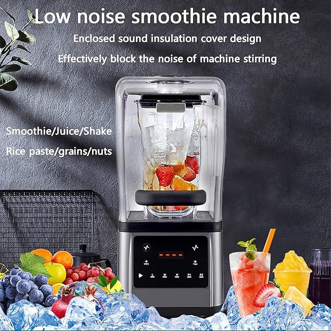 Ice Crusher Machine with Sound EnclosureBlender Smoothie Machine &ampCommercial Stand Mixer for Food Grade Frozen Dessert Soup Maker
