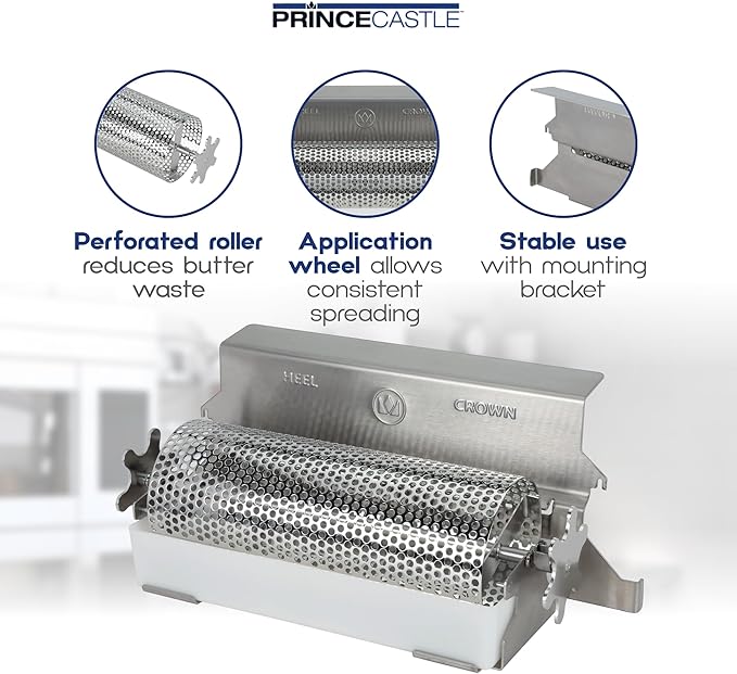 Prince Castle Top Mount Bun Dresser for CTS Series Toaster Stainless Steel - Butter Spreader and Butter Roller for Buns Even Dispensing