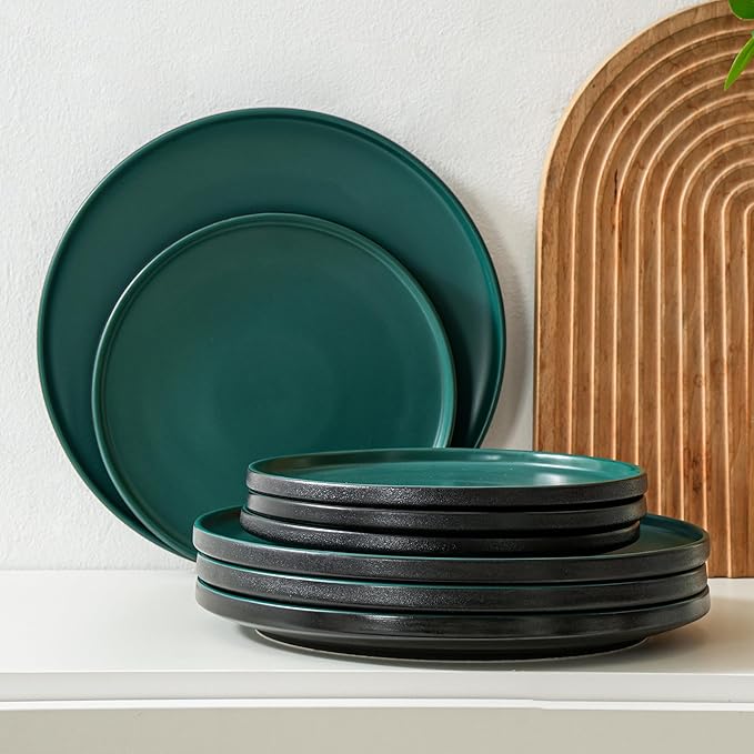 Ceramic Dinner Plates 10.25 Inch Flat Dish Set for 4 Perfect for Family and Entertaining Microwave &amp Dishwasher Safe Dinner Dishes for Steak Sandwiches Pizza Pasta Modern Green