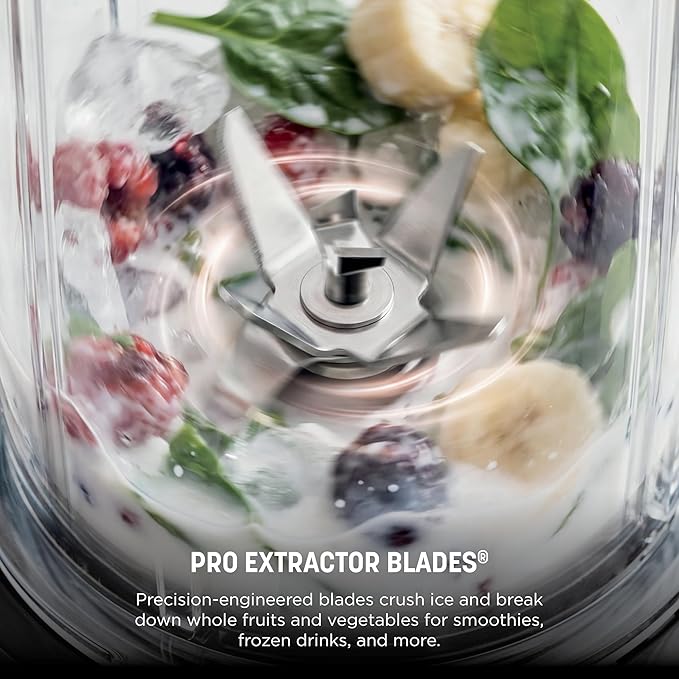 Ninja | Blender | Nutri Pro | Single Serve | For Smoothies Salsa Shakes and Frozen Drinks | Includes 2 Smoothie Cups &amp Lids | Crushes Ice Fruit &amp Veggies |Silver | BN401