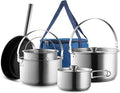 Camping Cookware Set 304 Stainless Steel 8-Piece Pots &amp Pans Open Fire Cooking Kit | Frying Pan Steamer with Travel Tote Bag | Compact For Outdoors &amp Indoors Kitchen Campfire Hiking RV