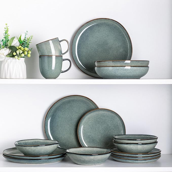 AmorArc Ceramic Dinnerware SetsHandmade Reactive Glaze Stoneware Plates and Bowls SetsHighly Scratch Resistant | Dishwasher &amp Microwave Safe Dishes SetService for 4 (12pc)