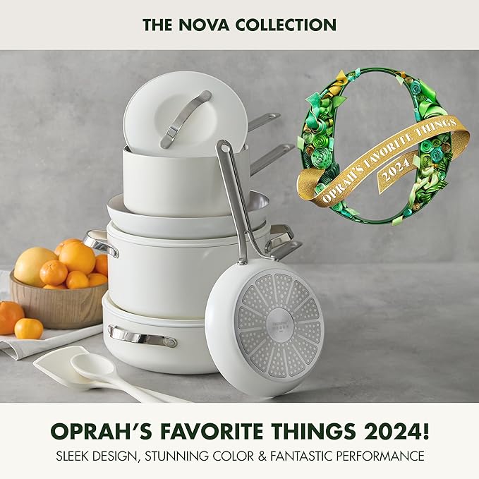 GreenPan Nova 10-Piece Cookware Pots &amp Pans Set Oprah’s Favorite Things 2024 PFAS-Free Ceramic Nonstick Fry Sauté Stockpot Utensils Lids Induction Suitable Dishwasher &amp Oven Safe Cre