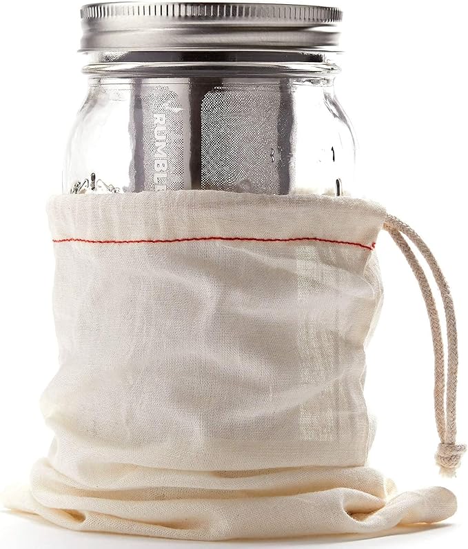 Rumble Jar - Next-Gen Cold Brew Coffee Maker for Mason Jars - 200 Micron Filter Is Ideal for Coarse Grounds &amp Stronger Coffee - Includes Filter + 32oz Mason Jar