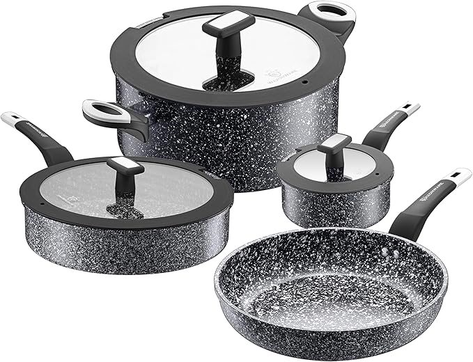 Waxonware 7pc Nonstick Cookware Set Granite Pots and Pans Set Nonstick - Dishwasher Safe and 100% PFOA &amp PTFE Free - Kitchen Pot and pan set - Stonetec Series
