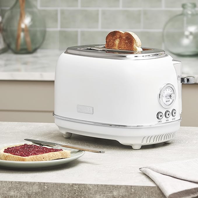 Haden Chelsea 2-Slice Wide Slot Stainless Steel Toaster with Adjustable Browning Control &amp Non-Slip Feet Ivory &amp Chrome