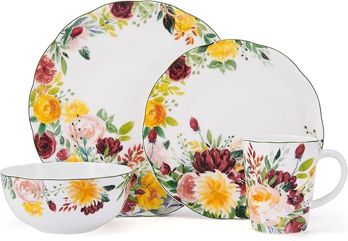Mikasa Clara Bone China Lightweight Chip Resistant 16 Piece Dinnerware Set Service For 4