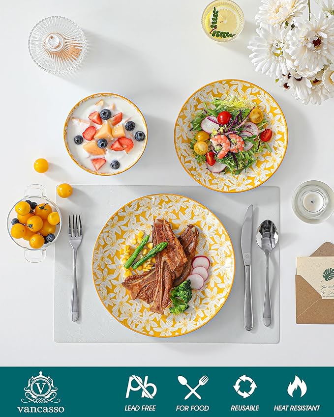 vancasso SELENE Plates and Bowls Set for 6 18 Pieces Dinnerware Sets Mircowave and Dishwasher Safe Dishes Set Porcelain Pastel Dinnerware