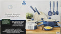Mainstays Ceramic Nonstick Cookware Set Blue Aluminum Base Soft-Grip Handles 12 Pieces