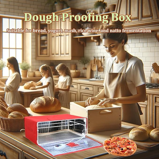Bread Proofing Box Bread Pizza Dough Proofing Box with Lid Foldable Versatile Dough Proofer with Heater 1-24 Hours Timing Removable Stand Dough Proofer for Bread Yogurt Rice Wine Reusable So