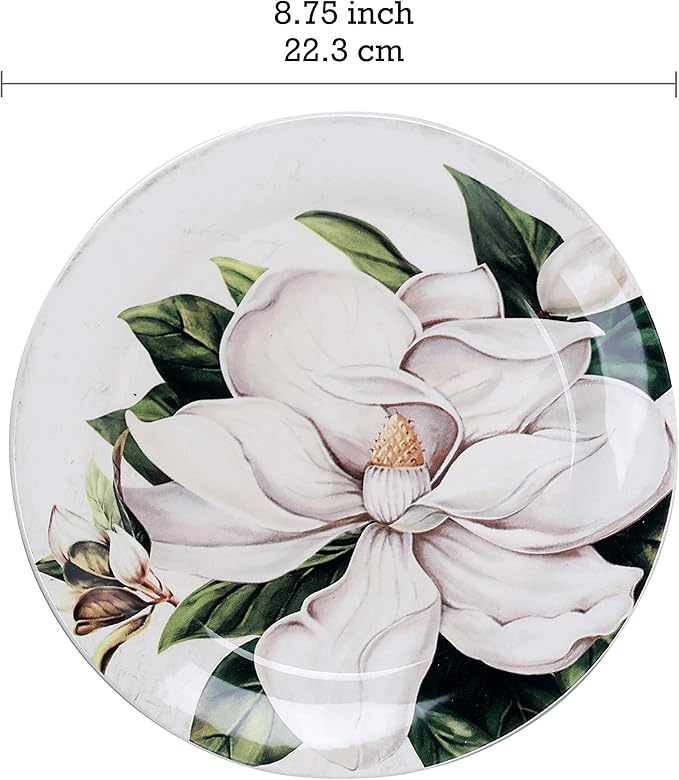 Bico Magnolia Floral Ceramic 12 pcs Dinnerware Set Service for 4 Inclusive of 11 inch Dinner Plates 8.75 inch Salad Plates and 26oz Cereal Bowls for Party Microwave &amp Dishwasher Safe