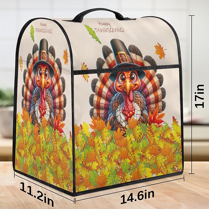 cfpolar Kitchen Aid Mixer Cover Compatible with 6-8 Quarts Thanksgiving Turkey Maple Leaves Stand Mixer Cover Kitchen Aid Mixers Accessories Appliance Organizer Bag Dust Covers with Zipper Pocket