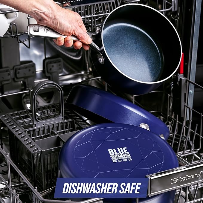 Blue Diamond Cookware Diamond Infused Ceramic Nonstick 7 Piece Cookware Pots and Pans Set PFAS-Free Dishwasher Safe Oven Safe