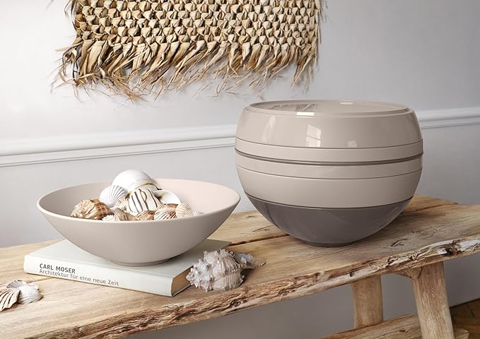 Villeroy &amp Boch Iconic Collection La Boule 7-Piece Dinnerware Set for 2 Premium Porcelain Made in Germany Dishwasher Safe 9.5 x 9 in Pure Beige