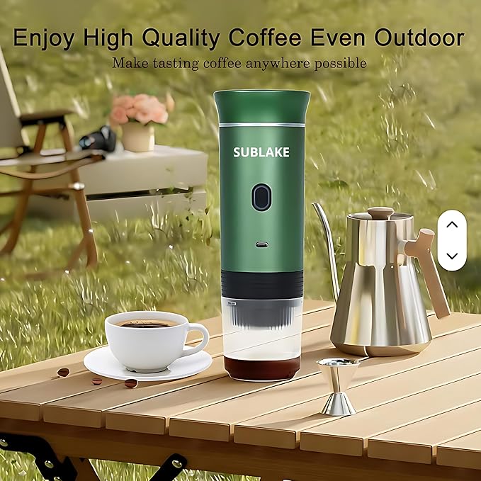 Portable Espresso Maker – Self-Heating USB-C Rechargeable Travel Coffee Maker for Car Camping Office portable coffee maker - portable coffee machine With Ground Coffee &amp NS Capsule (Green)
