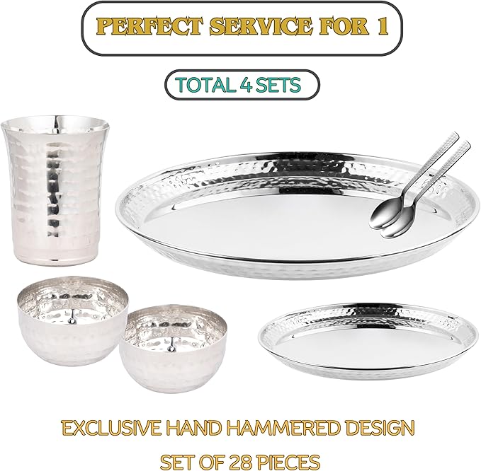 28-piece heavy-gauge stainless steel dinner set with mirror finish – ideal for daily use gifting (Indian style thali dinnerware set)