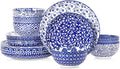 Selamica Ceramic Plates and Bowls Sets18 Pieces Retro Floral Dinnerware Sets for 6Dishwasher &amp Microwave Safe dish setFamily &amp Holiday Dining Vintage Blue