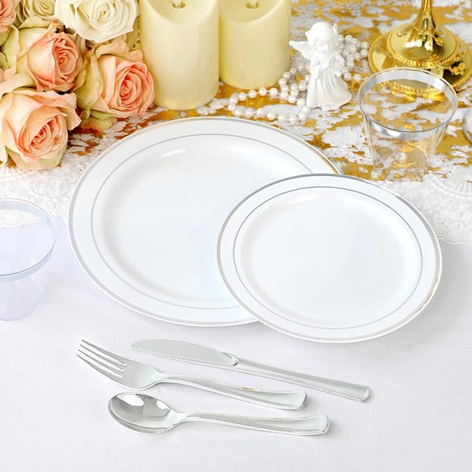 700 Piece Dinnerware Set for Wedding &amp Party100 Guest RimPlastic Plates100 Plastic Silverware100 Cups100 Linen Like Napkins (Rose Glod) lkj