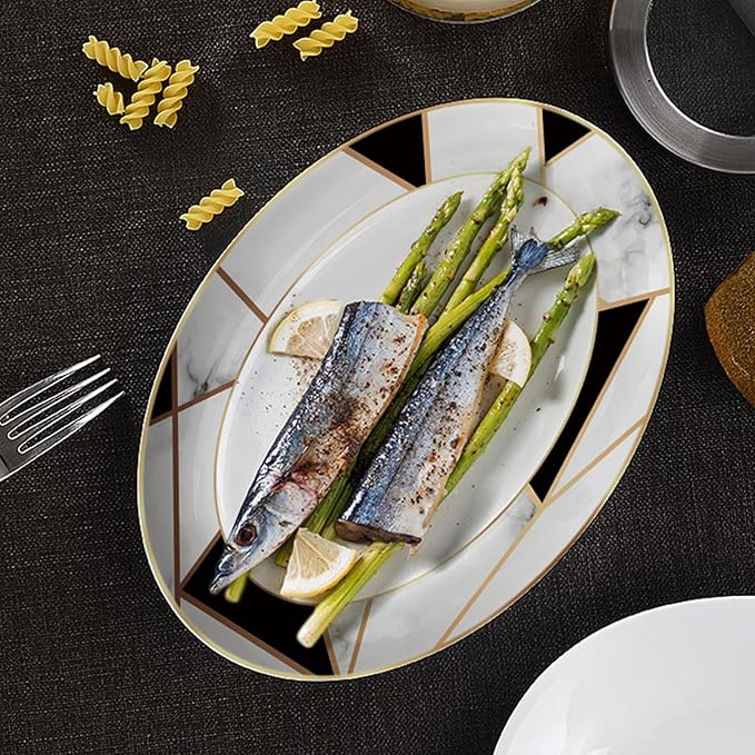 bone china dinnerware sets for 6 kitchen dishes set tableware set for dining include 6.5&amp8&amp10.5&amp12 inch plate Nordic geometry