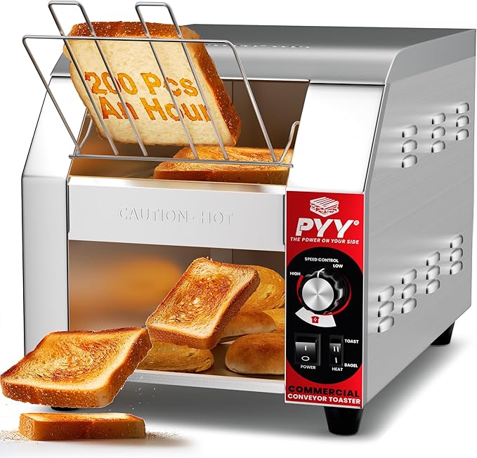 PYY Commercial Conveyor Toaster - 200 Slices/Hour Upgrade Electric Industrial Belt Toasters Heavy Duty Stainless Steel Tostadora Transportadora for Bun Bagel Bread Waffle Restaurant Buffet