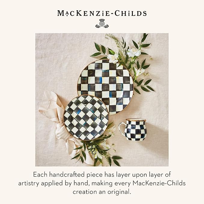 MACKENZIE-CHILDS Enamel Dinner Plate Decorative Dinnerware Plate 10 Inches Set of 1 Black-and-White Courtly Check (Pack of 2)