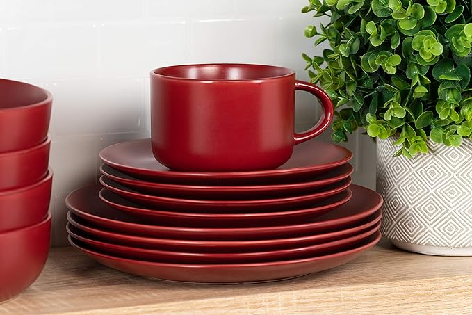 10 Strawberry Street Wazee Matte Coupe Dinnerware Set 16 pc Red