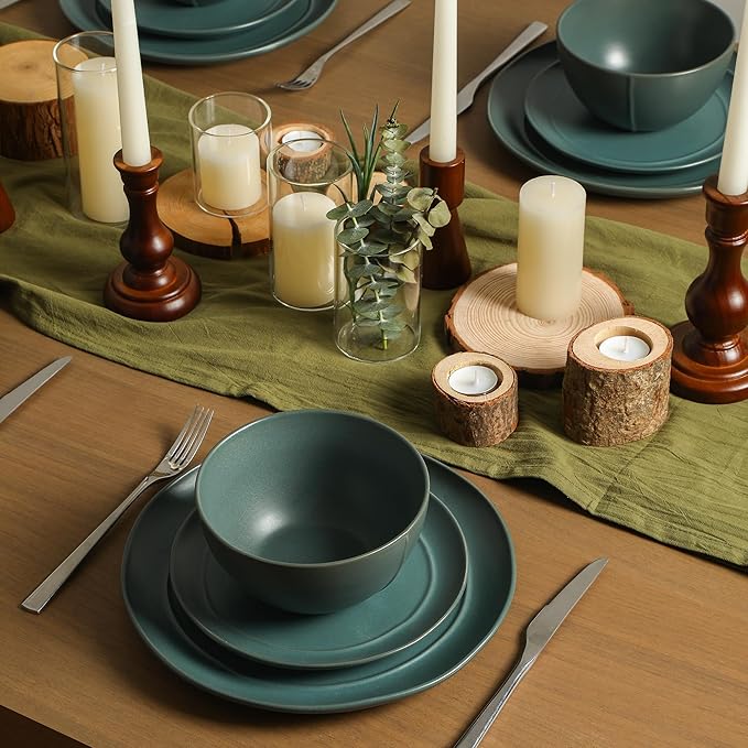 Stone Lain Infinity 24-Piece Dinnerware Set Stoneware Plates and Bowls Set Dishwasher and Microwave Safe Dish Set for 8 Green