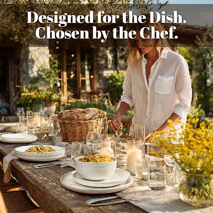 Artena Plates And Bowls Sets 16 Pieces Dinnerware Sets Dish Set For 4 Ceramic Kitchen Bowl And Plate Set Embossed White Dishware Sets Dishwasher &amp Microwave Safe (Damask Floral)