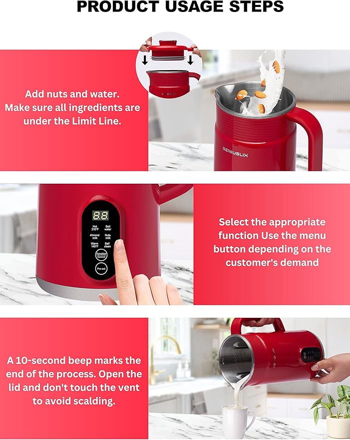 Nut Milk Maker Machine for Homemade Plant-Based Milk with Auto Clean &amp Temperature Control Soy Milk Maker Non-Dairy Beverages- Almond/Coconut/Cashew/Oat Milk Machine Maker
