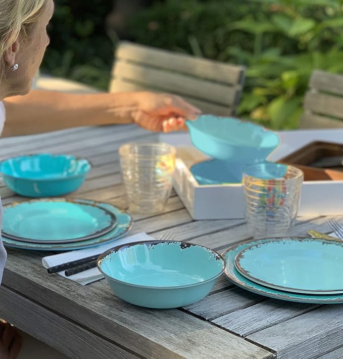 Fox Run Melamine Dinnerware Set Teal 10