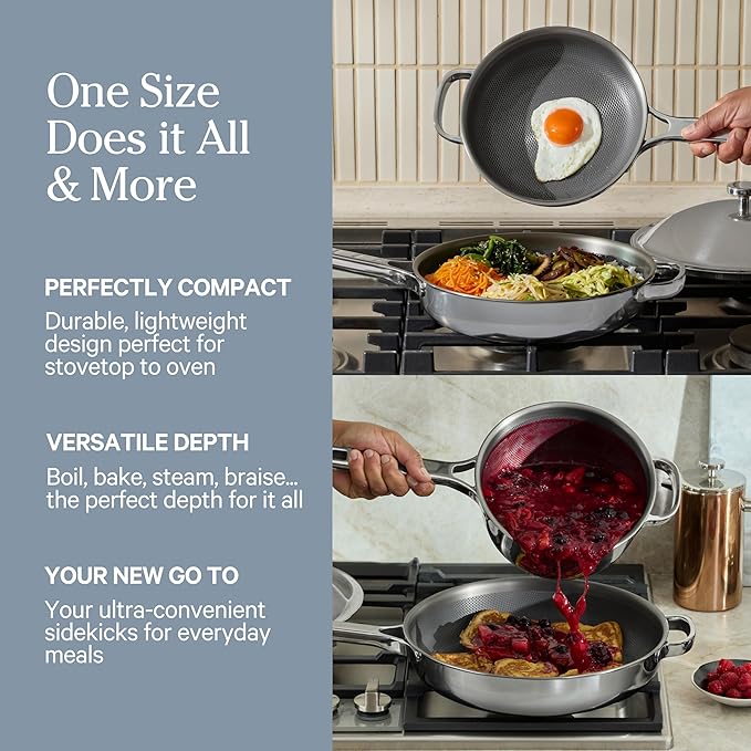 Our Place Mini Titanium Pro Cookware Duo | 6-Piece Tri-Ply Titanium Cookware Set with Always Pan Pro &amp Perfect Pot Pro | Non-Toxic No-Coating Nonstick | Induction &amp Oven-Safe up to 1000°F | Ch
