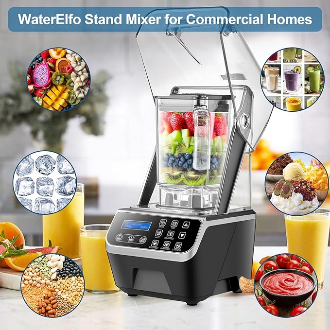 Commercial Blender 2200W 2.1QT 68OZ Quiet Blender Brushless Motors Commercial Smoothies Frozen DrinksSelf-CleaningElectric Countertop Blenders Heavy-DutySilver Grey