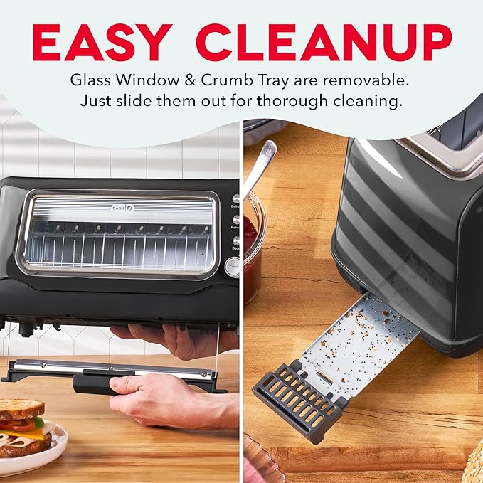 Dash Clear View Toaster - Features Large Window &amp Extra-Wide Slots - Auto-Shut Off Feature - Bagel Functions &amp Seven-Browning Levels - 1-Touch Defrost - Black