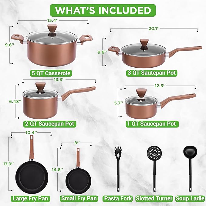 NutriChef Kitchenware Pots &amp Pans - Stylish Kitchen Cookware Set Non-Stick (13-Piece Set) Brown One Size (NCCWA13BR.5)