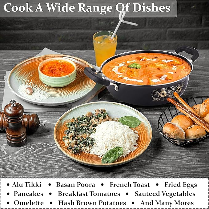 5 Piece Kitchen Accessories Set | Non Stick Induction Friendly Cookware | Kadai with Lid  Fry Pan  Tawa  Sauce &amp Tadka Pan | Ceramic Hard Anodized | Cast Iron Utensils
