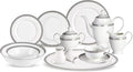 57-piece Dinnerware Set In Bone China (Service For 8) Silver Banded Formal Modern Contemporary Round 50 Piece Dishwasher Safe
