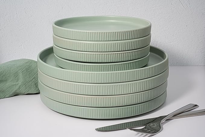 16 Piece Dinnerware Set Key West - Plates Bowls and Mugs Set for 4 - Chip and Scratch Resistant Microwave and Dishwasher Safe Tableware 16 Pieces Ribbed Dishes