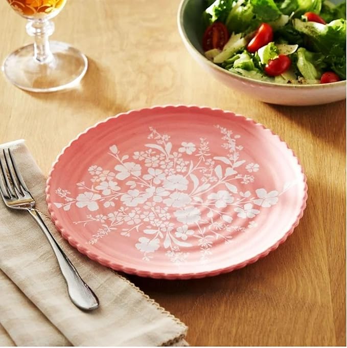 12-Piece Bamboo Melamine Dinnerware Set Service for 4 Includes Dinner Plates Salad Plates and Cereal Bowls Dishwasher Safe (Pink)